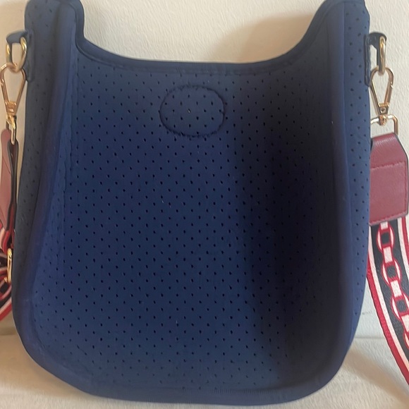 Ah-dorned Vegan Navy Blue Crossbody Messenger Bag with Red & Blue Guitar Strap - Picture 1 of 8